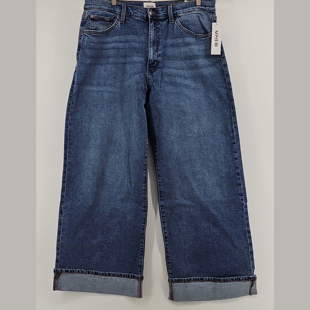 Hudson Womens Jolene Wide Leg Jeans Cotton Blue Wash 32 Cuffed High Rise